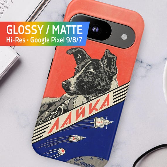 Laika, Space dog. Soviet space case, Google Pixel 9/8/7 — Vintage Space Art. Tough Cover for Space Lovers, Gifts for Dog Owners, USSR art
