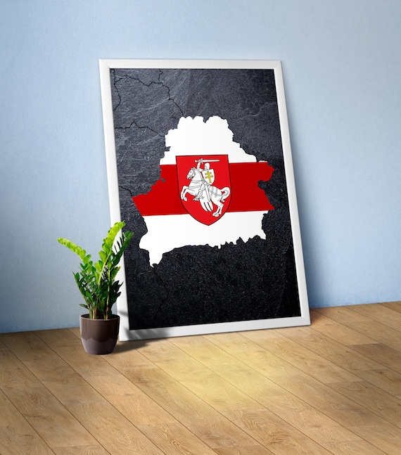 Belarus, Minsk poster — flag country map, map poster, flag poster, emblem poster, Pahonia, Пагоня, Vytis, coat-of-arms
