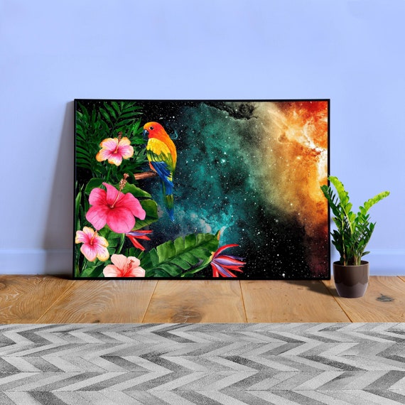 Tropical Synthwave Space Garden #16: Parrot — space poster, tropical poster, synthwave neon poster, abstract poster