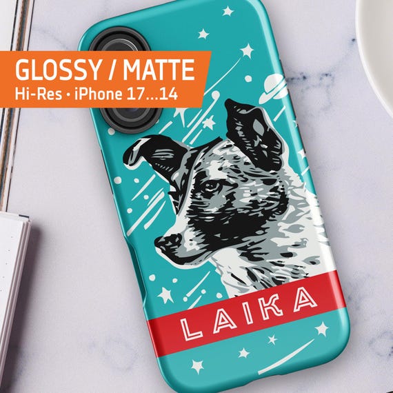 Laika Soviet Space Dog iPhone Case β Tough Case for iPhone 17/16 (Glossy/Matte), 1960s Soviet Space Art,USSR Gift, Vintage Sci-Fi Phone Case