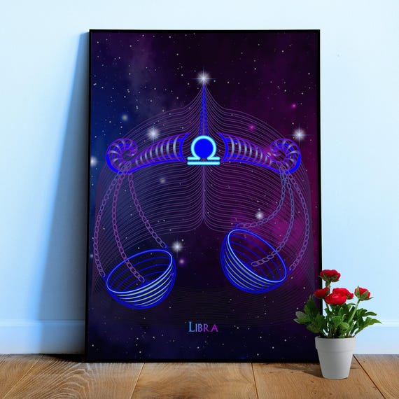 Libra — Zodiac neon sign poster, astrology poster, neon poster, space poster, synthwave, retrowave