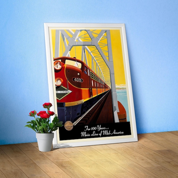 Mid-America Railway, USA 1950s — retro train poster, vintage train art, train print, retro travel wall art