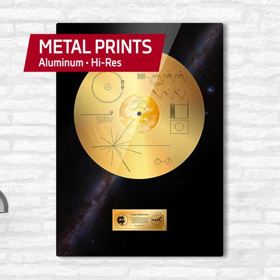 NASA Voyager 1 Golden Record — Metal print. Space poster, Science metal art print, Wall decor art for geek room, Nerdy gift for him