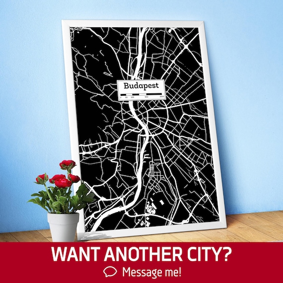 Budapest City Map Poster — Hungary Wall Art, Black White Print ∎ Hand Drawn Street Map, Modern Urban Decor, Travel Gift, Cityscape