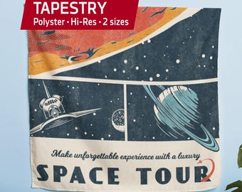 Space Tour 1950s – Retro Space Wall Tapestry / Vintage Sci-Fi 1940s Art, Atomic Age Decor, Mid Century Space Art, Cosmic Wall Art