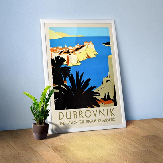 Dubrovnik (Croatia), Yugoslavia. The Gem of the Jugoslav Adriatic, 1930s — Retro travel poster, Vintage art travel, Art deco print