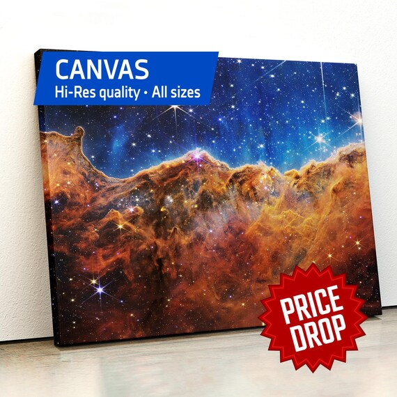 JWST Cosmic Cliffs, Carina Nebula, NGC 3324 (James Webb/JWST) — Canvas. Space photo poster, science art print, nerdy gift for him