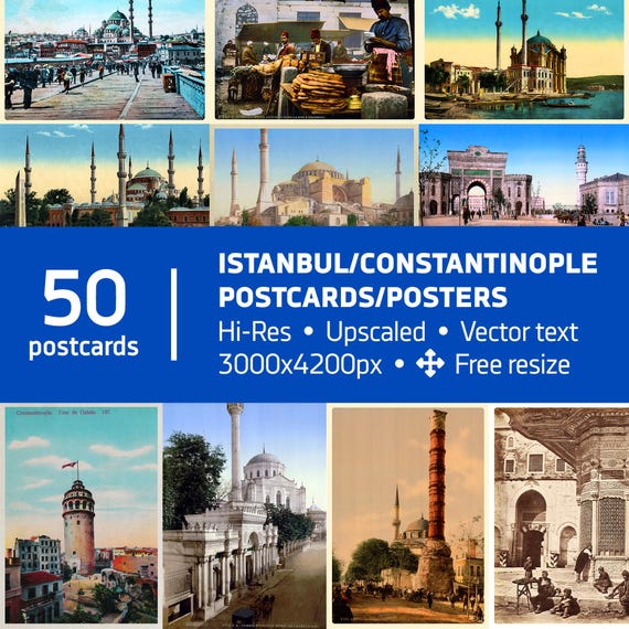 Istanbul/Constantinople upscaled postcards/posters — Digital Download Poster Bundle of 50 Retro Photo Prints | Vintage Turkish Wall Art