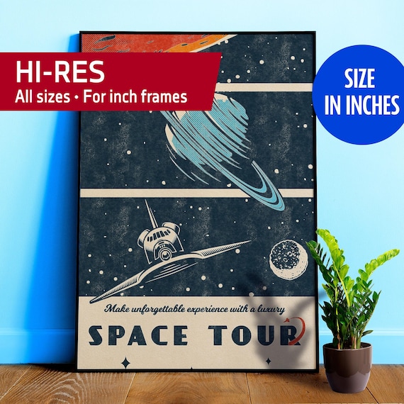 Space Tour — Vintage space poster, retro space art, propaganda poster, retrofuturism art, retro sci-fi print [inches]