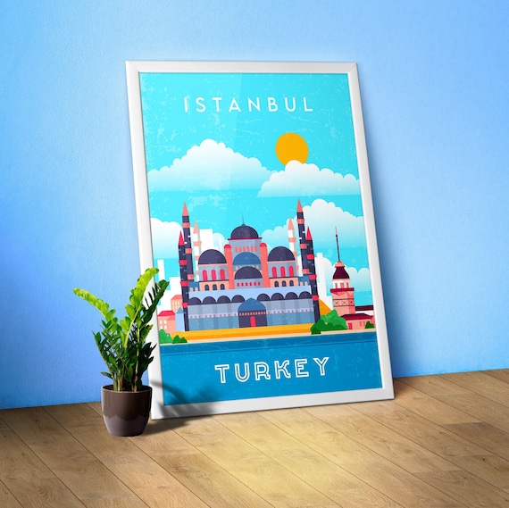 Istanbul, Turkey — Retro travel minimalist poster, retro travel art, retro travel wall art, vector art