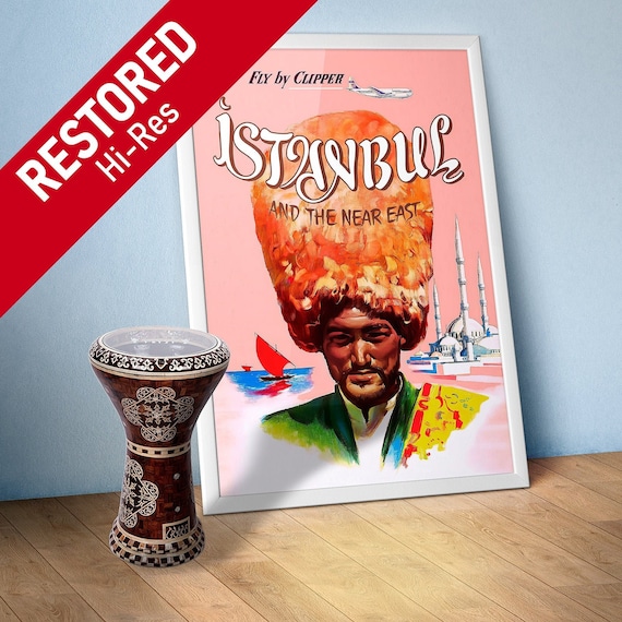 Istanbul, Turkey, 1950s — retro vintage travel poster, retro travel art, retro travel wall art