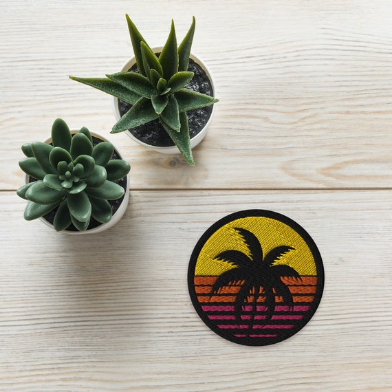 Synthwave/Retrowave/Vaporwave palm patch — embroidered patch, space patches, retro patch, vintage badge, 80s iron on patch