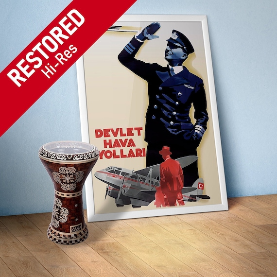 Istanbul, Turkey 1937 (Devlet Hava Yolları) — retro vintage travel poster, retro travel art, retro travel wall art