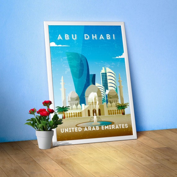Abu Dhabi, UAE — Retro travel minimalist poster, retro travel art, retro travel wall art, vector art
