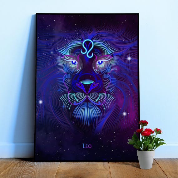 Leo — Zodiac neon sign poster, astrology poster, neon poster, space poster, synthwave, retrowave