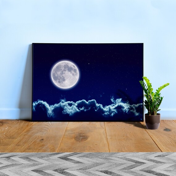 Moon at night (Hi-Res poster) — space poster, Moon poster, space art, Moon photo, photo poster