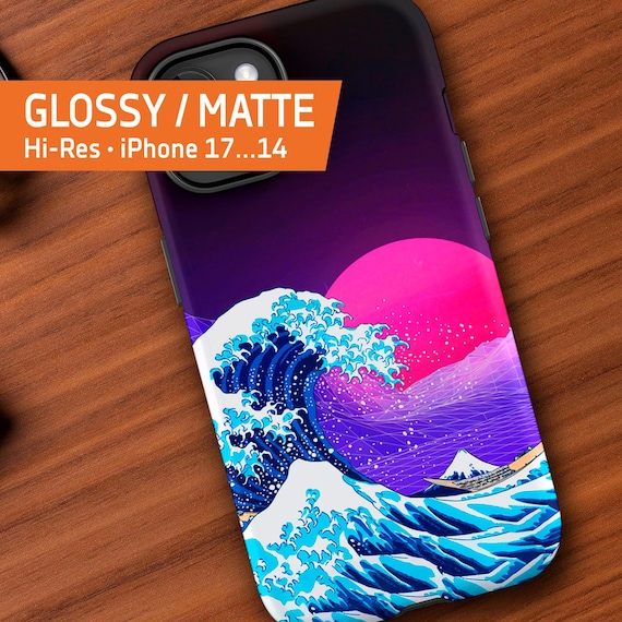 Synthwave Space: The Great Wave off Kanagawa β Tough Case for iPhone 17/16/15/14.. (Glossy/Matte), Japanese iPhone case, Ukiyo-e phone cover