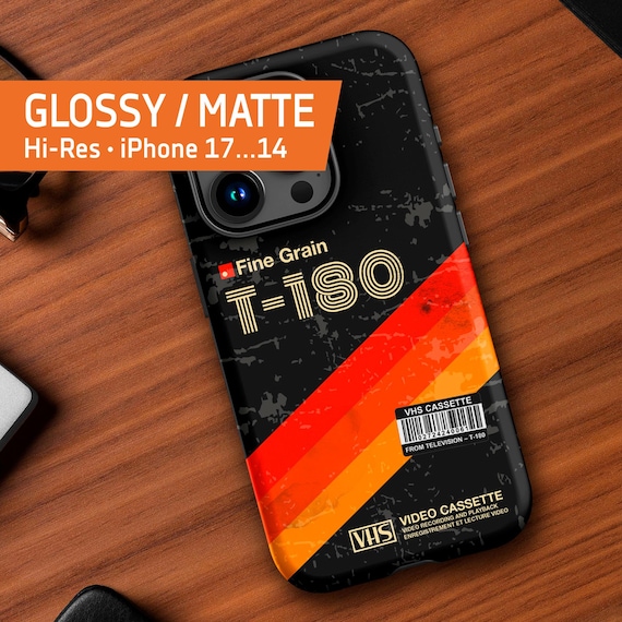 VHS cassette case ◾ T-180 [retrowave/vaporwave] — Tough Case for iPhone 17/16/15/14/13 (Glossy/Matte). 80s iPhone case, Retro phone case