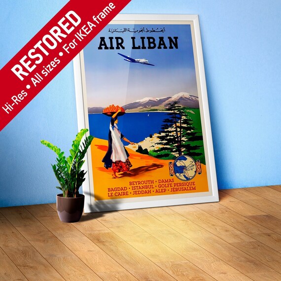 Air Lebanon/Air Liban, Lebanon, Beirut, 1950s — retro vintage travel poster, retro travel art, retro travel wall art