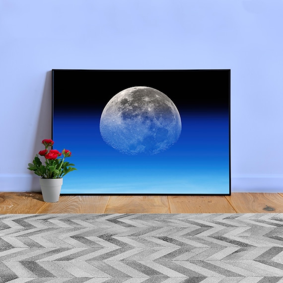 Moon Poster – Ultra Detailed Full Moon Over Earth Horizon, Space Art Prints from Orbit, Cosmic Wall Decor