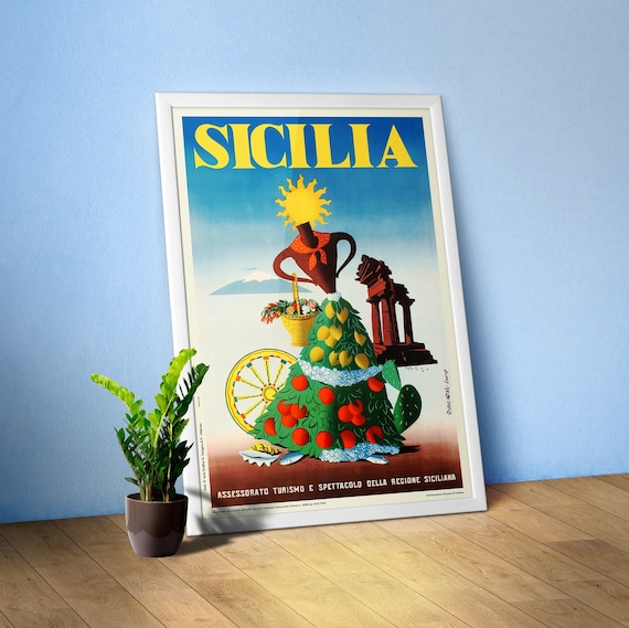 Italy, Sicily (Sicilia), 1950 — retro vintage travel poster, retro travel art, retro travel wall art