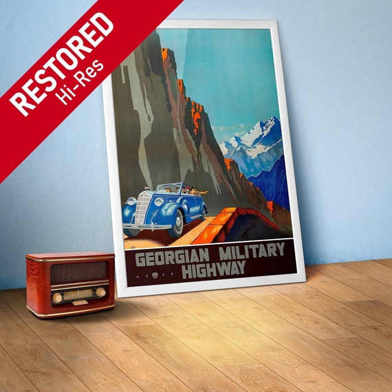 Georgian Military Highway, Georgia, USSR 1939 — Soviet retro travel poster, vintage travel art, retro soviet art