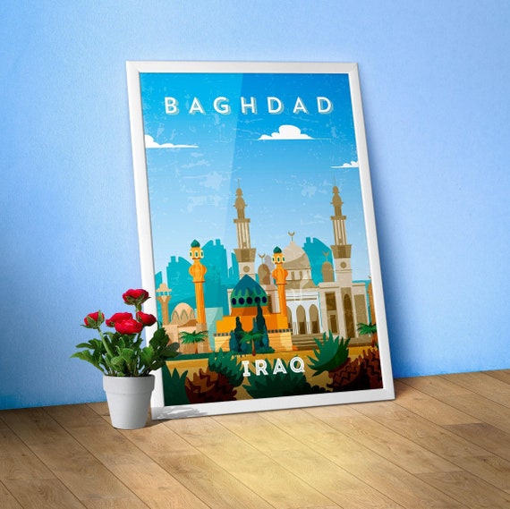 Baghdad, Iraq — Retro travel minimalist poster, retro travel art, retro travel wall art, vector art