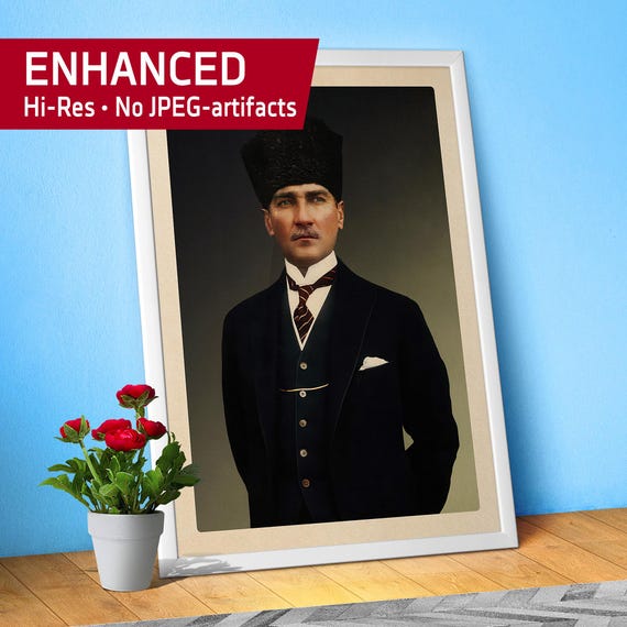 Mustafa Kemal Atatürk photo poster with border, 1930s — Patriotic Wall Art of Modern Turkey’s Founding Leader, Study Room Home Decor