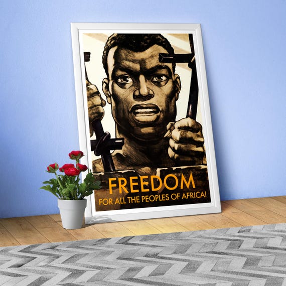 Freedom to All Peoples of Africa, USSR 1960 β Soviet poster. Civil rights 1960s art, Martin Luther King, Rosa Parks BLM vintage wall decor