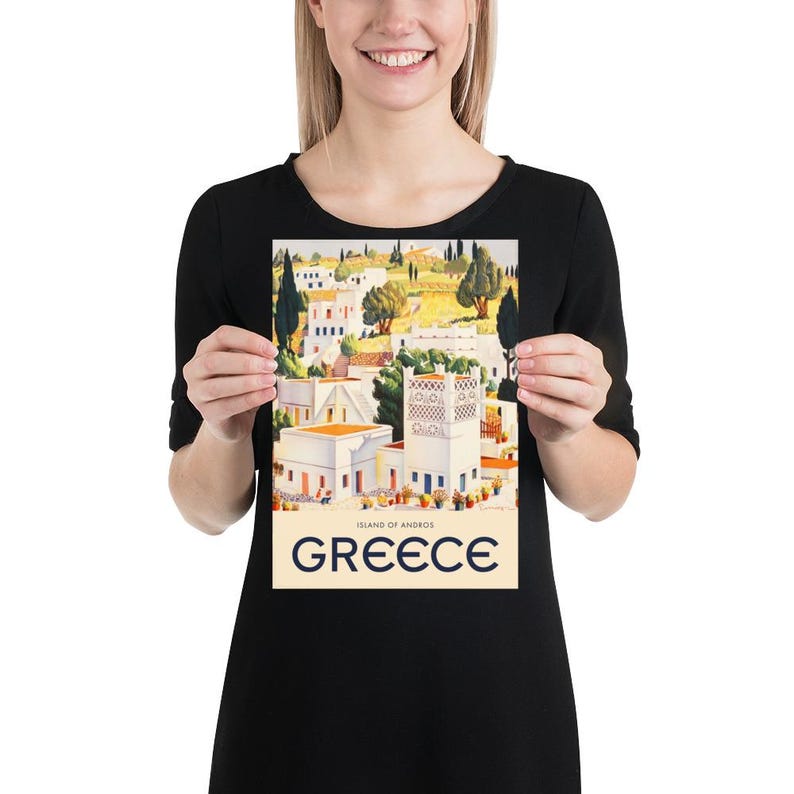 Greece, Andros, 1949 — retro vintage travel poster, retro travel art