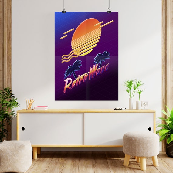 Isometric Retrowave: Sunset [synthwave/vaporwave/cyberpunk] — synthwave aesthetic poster, retrowave poster, neon poster, 1980s print