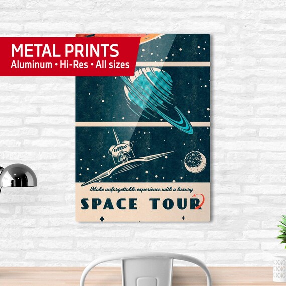 Space Tour — Metal prints. Vintage space poster, retro space art, propaganda poster, retrofuturism art, retro sci-fi