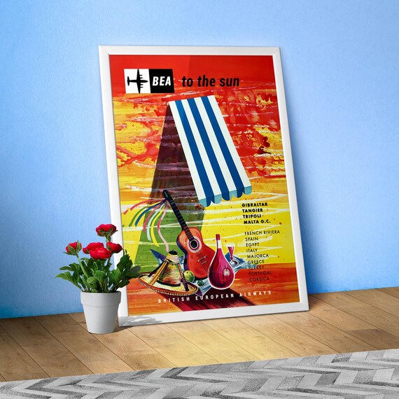 Fly to the sun: Malta, Gibraltar, 1957 — retro travel poster, vintage travel print, retro travel wall art, retro wall art, travel wall decor