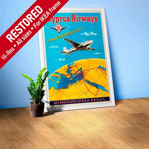 Cyprus Airways, Nicosia, 1950s — retro vintage travel poster, retro travel art, retro travel wall art