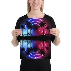 Neon landscape: Palms & Arc [synthwave/vaporwave/cyberpunk] — aesthetic poster, retrowave poster, vaporwave poster, neon poster