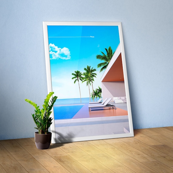 City pop poster Ibiza Spain Miami Egypt 1 – Retro travel wall art, Hiroshi Nagai style print, boho decor, minimalist aesthetic poster