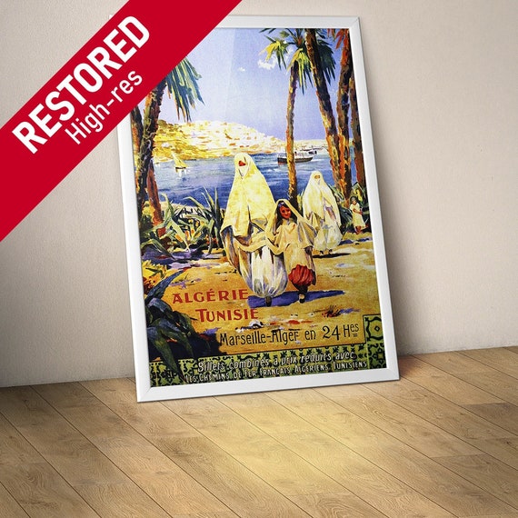 Tunisia, Algeria 1900 — retro vintage travel poster, propaganda poster, vintage travel art
