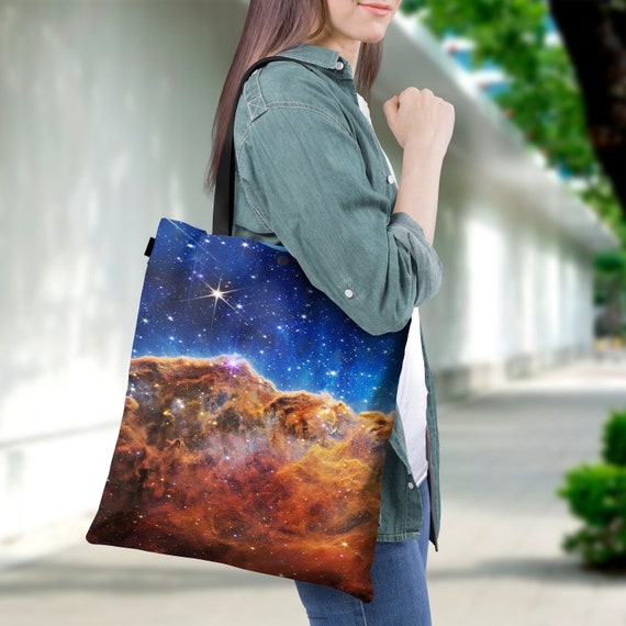 James Webb/JWST space tote bag: Cosmic Cliffs, Carina Nebula — All-Over Print Large space Tote Bag, NASA Tote Bag