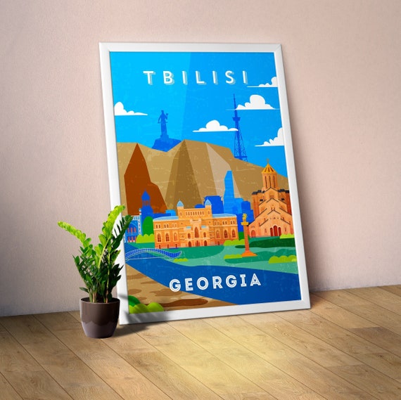 Tbilisi, Georgia/Sakartvelo/საქართველო — Retro travel minimalist poster, retro travel art, retro travel wall art, vector art