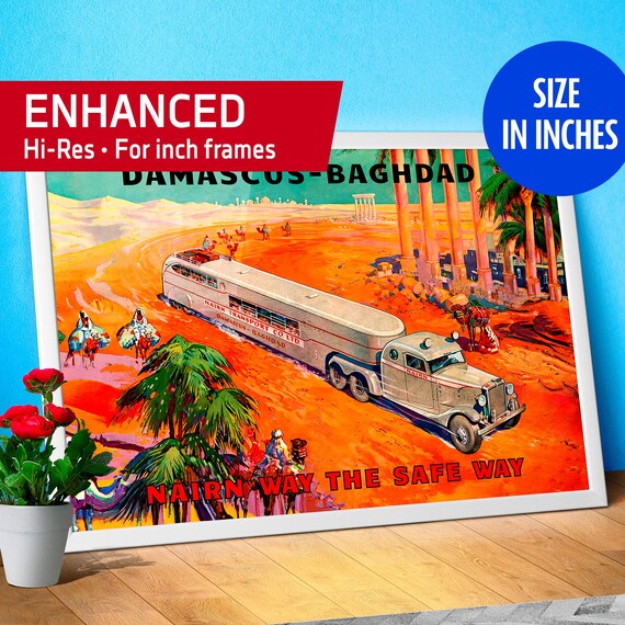 Damascus, Baghdad - Nairn transport Co. Syria. Iraq, 1935 — retro vintage travel poster, retro travel art, retro travel wall art [inches]