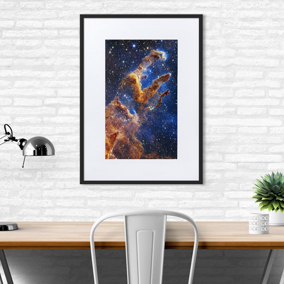JWST Pillars of Creation 2022 (James Webb/JWST) — Matte Paper Framed Poster With Mat. Space poster, science poster, space photo, space art