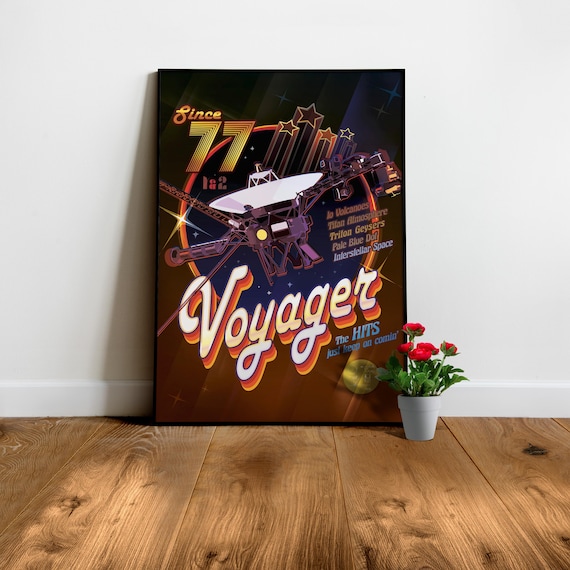 NASA Voyager 1/2, Since 1977 — Retro space poster, Science art print, Vintage space wall decor 1970s, Amazing space travel