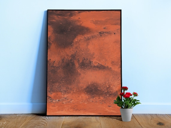 Mars map, Mars surface poster — Space poster. Science wall art with planet photo, astronomy wall decor, aesthetic print