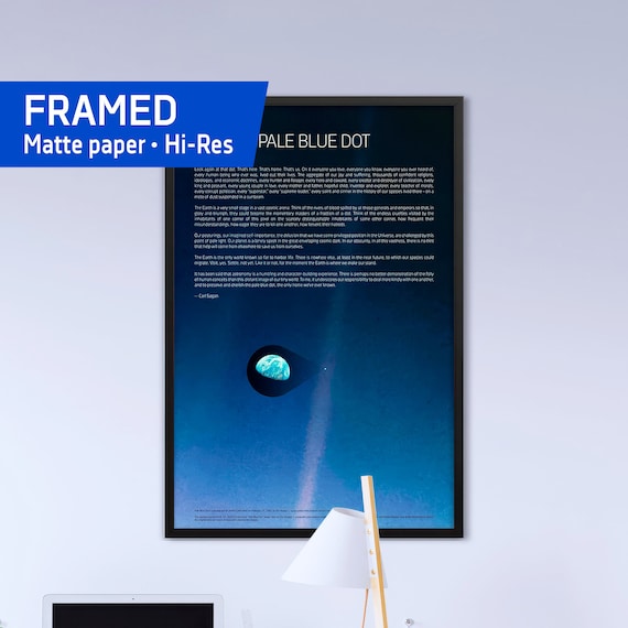 Pale Blue Dot poster, Carl Sagan print, NASA Voyager 1 print (2020 revis.) with quote — Framed art poster. Space poster, science poster