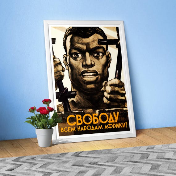 Soviet poster 1961 — Freedom to All Peoples of Africa USSR, civil rights 1960s art, Martin Luther King, Rosa Parks vintage wall decor