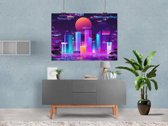 Synthwave Neon City: Tokio glitch [synthwave/vaporwave/cyberpunk] — aesthetic poster, retrowave poster, neon poster