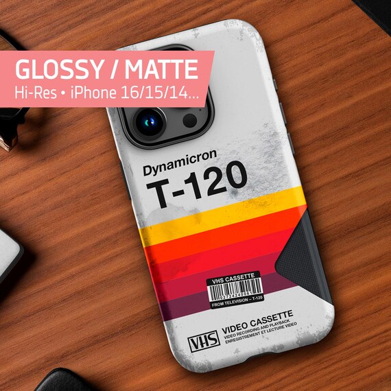VHS cassette case ◾ T-120 [retrowave/vaporwave] — Tough Case for iPhone 16/15/14/13 (Glossy/Matte). 80s iPhone case, Retro phone case