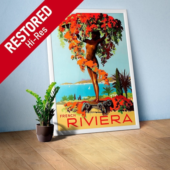 French Riviera / Cote d'Azur, France, 1950s — retro travel poster, vintage travel art, retro wall art