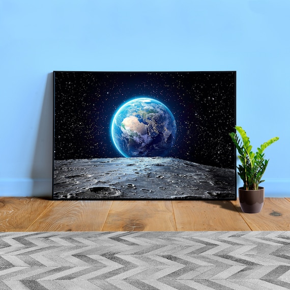 Earth and Moon: Earth on the horizon of the Moon (Hi-Res photo poster) — space poster, Moon poster, space art, Moon photo, photo poster