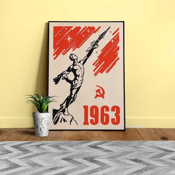 Soviet space, USSR 1963 — Soviet space poster, retro Soviet art, vintage space print, propaganda poster